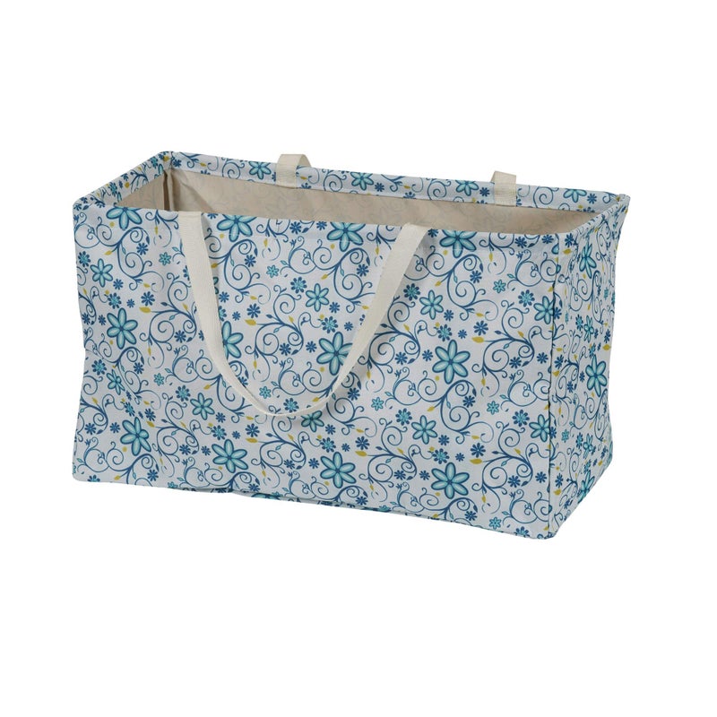 Household Essentials White and Blue Floral Krush Container All-Purpose Utility Tote - Image 4